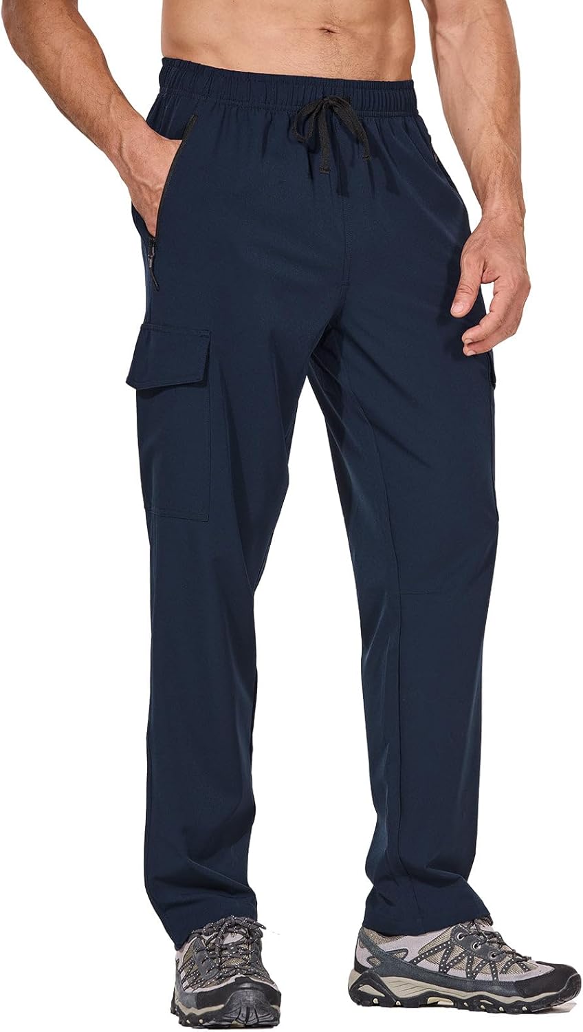 baleaf Men's Hiking Pants Water Resistant Cargo Quick Dry Travel Elastic Waist with Zip Pockets UPF 50+ for Work Running