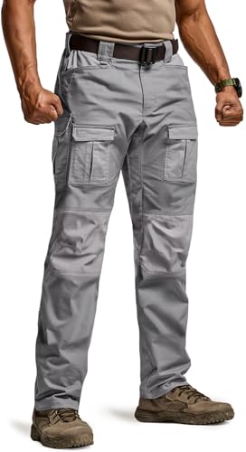 CQR Men's Flex Ripstop Tactical Pants, Water Resistant Stretch Cargo Pants, Lightweight EDC Hiking Work Pants