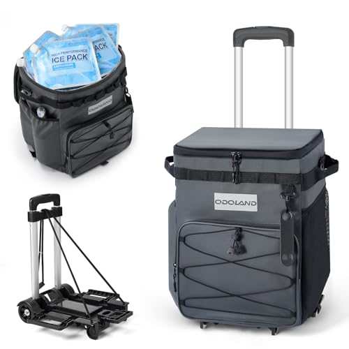 Odoland 48/72 Cans Soft Cooler with Wheels and Handle Collapsible Ice Chest Rolling Coolers on Wheels for Beach Camping Travel and Picnic
