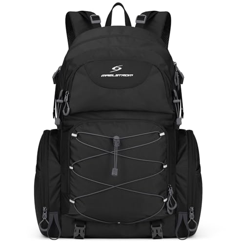 Maelstrom Hiking Backpack, 40L Waterproof Camping Daypack for Men and Women, Lightweight Travel Pack with Rain Cover-Black