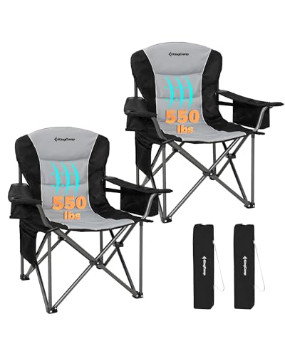 KingCamp Oversized Camping Folding Chair, Heavy Duty 450 LBS with Lumbar Support, Padded seat with Cup Holder&Cooler Bag, Ideal for Camp, Fishing, Sports Event, Backyard, Patio, Lawn