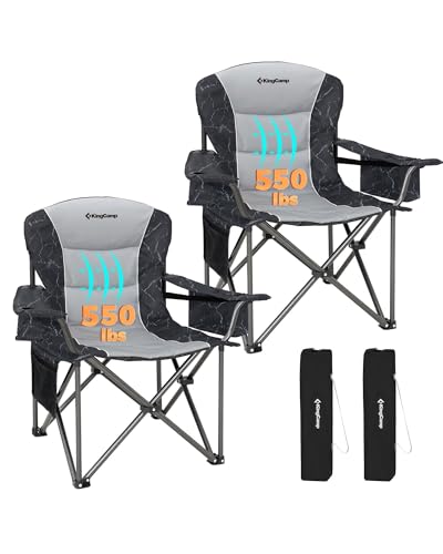 KingCamp Oversized Camping Folding Chair, Heavy Duty 450 LBS with Lumbar Support, Padded seat with Cup Holder&Cooler Bag, Ideal for Camp, Fishing, Sports Event, Backyard, Patio, Lawn