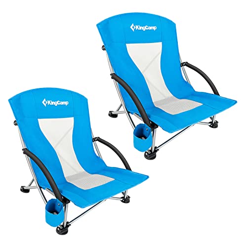 KingCamp Low Beach Chairs, Portable Folding Chair for Adults Extra Wide Ergonomic High Back Seat 300lbs Heavy Duty Lightweight Oversized Gear with Carry Bag for Outdoor Lawn Camping Picnic