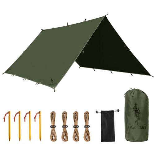 FREE SOLDIER Camping Tarp Waterproof Portable Multifunctional Outdoor Camping Traveling Awning Backpacking Shelter Rain Tarp (Dark Green 1013ft)
