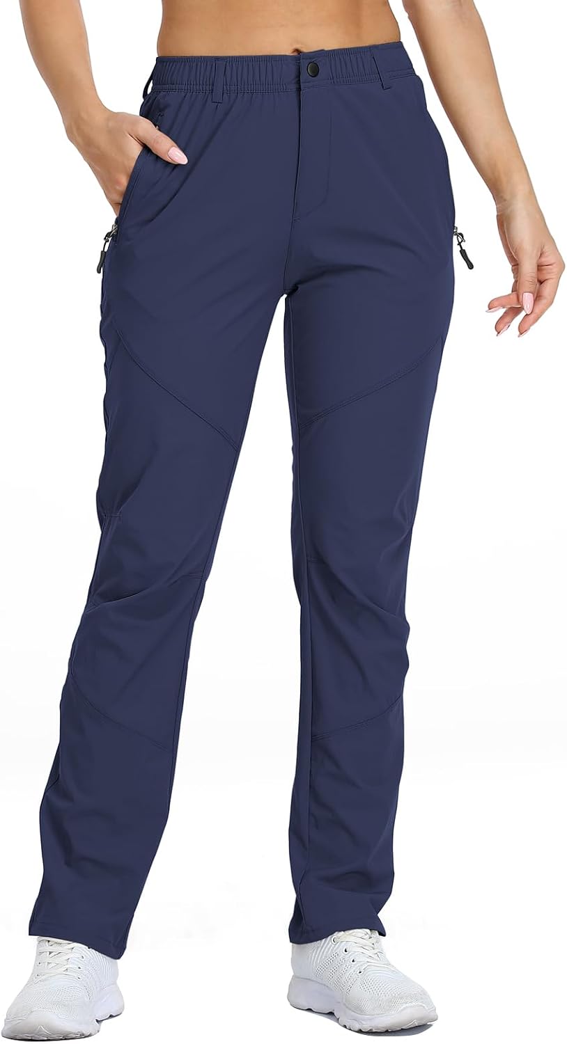 SPOSULEI Womens Summer Lightweight Pants Outdoor Nylon Quick Dry Travel Golf Hiking Sweatpants with Zipper Pockets