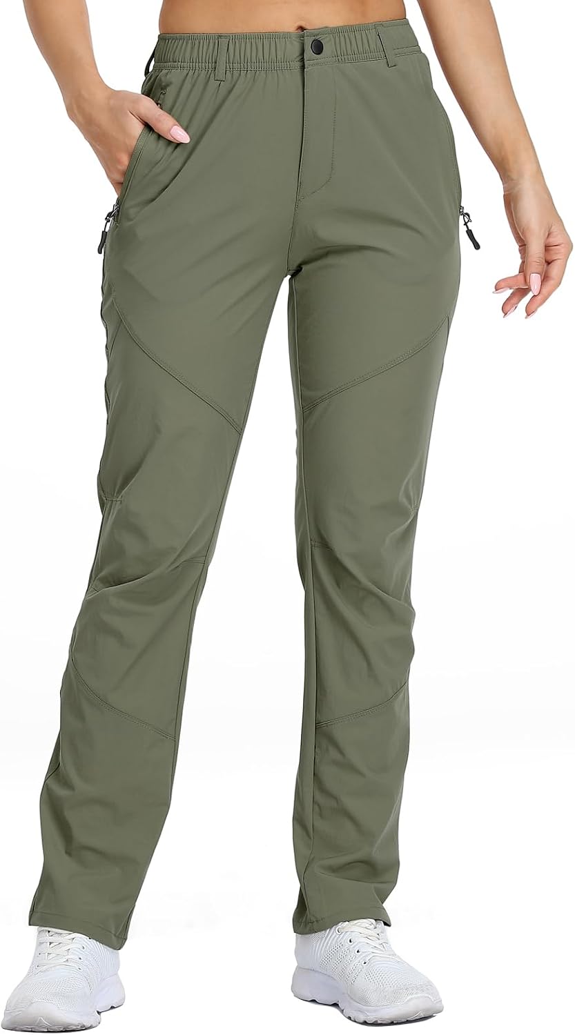 SPOSULEI Womens Summer Lightweight Pants Outdoor Nylon Quick Dry Travel Golf Hiking Sweatpants with Zipper Pockets