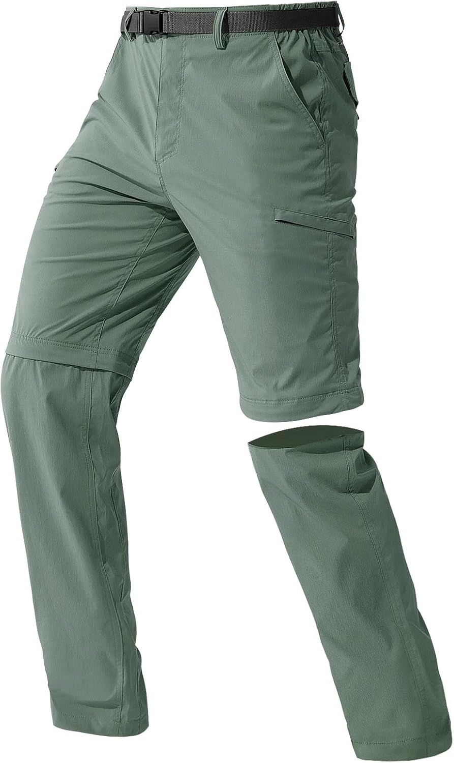 FREE SOLDIER Men's Outdoor Convertible Hiking Pants with Belt Lightweight Quick Dry Tactical Cargo Pants Nylon Spandex