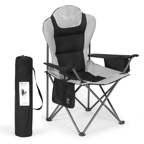 Camping Chairs for Adults, Camp Chair, Folding Chairs for Outside, Support 380 LBS, Portable Travel Lawn Outdoor Camping Chairs with Cup Holder & Cooler Bag, Sports Chairs for Baseball, Soccer