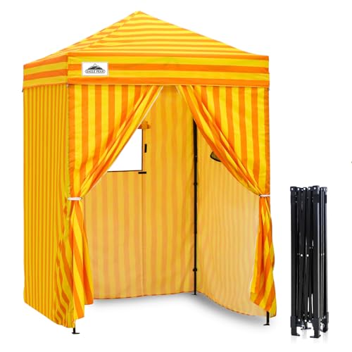 EAGLE PEAK Flex Ultra Compact 5x5 Pop-up Canopy, Sun Shelter, Changing Room, Portable Privacy Tent for Pool, Fashion Photoshoots, or Camping, Yellow Orange