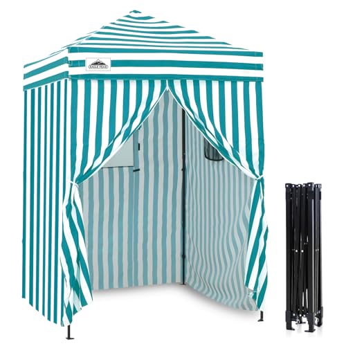 EAGLE PEAK Flex Ultra Compact 5x5 Pop-up Canopy, Sun Shelter, Changing Room, Portable Privacy Tent for Pool, Fashion Photoshoots, or Camping, White/Light Blue