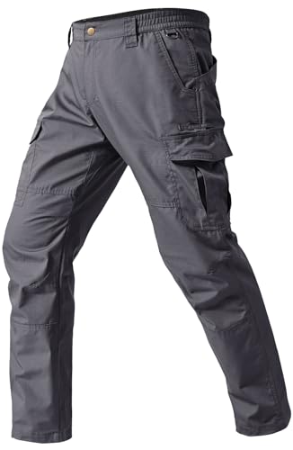 Mens Cargo Work Pants Durable Ripstop Tactical Pants with 7 Pockets Outdoor Water Resistant Hiking Woking Construction Pants