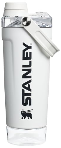 Stanley Activate Shaker Bottle 20 oz | Leakproof Insulated Stainless Steel Shaker Cup | Base Storage and Twist On Fast Flow Lid | Protein Shakes and Pre Workout Powder | BPA-Free | Chalk