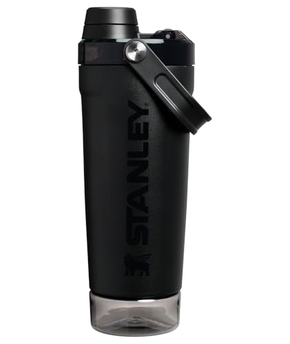 Stanley Activate Shaker Bottle 20 oz | Leakproof Insulated Stainless Steel Shaker Cup | Base Storage and Twist On Fast Flow Lid | Protein Shakes and Pre Workout Powder | BPA-Free | Black