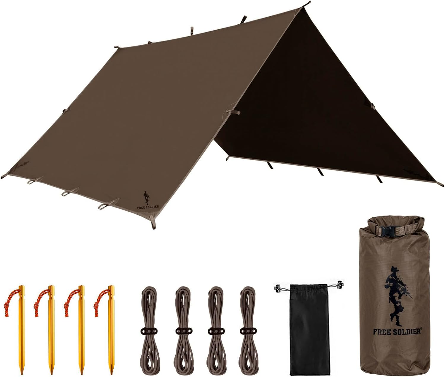 FREE SOLDIER Camping Tarp Waterproof Portable Multifunctional Outdoor Traveling Awning Backpacking Shelter Rain Tarp (Taupe 1010.5ft)