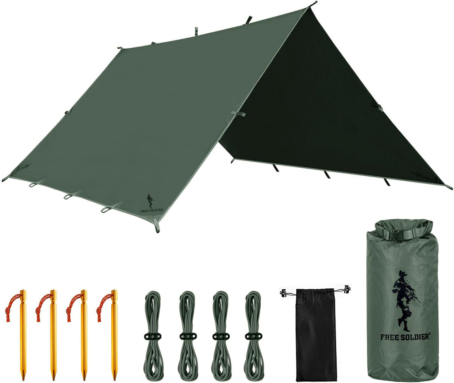 FREE SOLDIER Camping Tarp Waterproof Portable Multifunctional Outdoor Traveling Awning Backpacking Shelter Rain Tarp (Lake Green 1010.5ft)