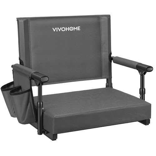 VIVOHOME Stadium Seat with Back Support and Cushion, Portable Bleacher Chair with Cup Holder and Shoulder Strap, Comfortable for Various Sports Events
