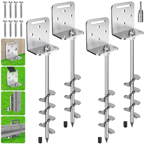 2/4/6 Pack 18" 24" Ground Anchors Screw in Shed Earth Anchor Stakes Set with L Bracket Trampoline Anchor Spiral Swingset Anchors for Swing Set, Fence, Tent, Mobile Home, Canopy, Carport, Playset