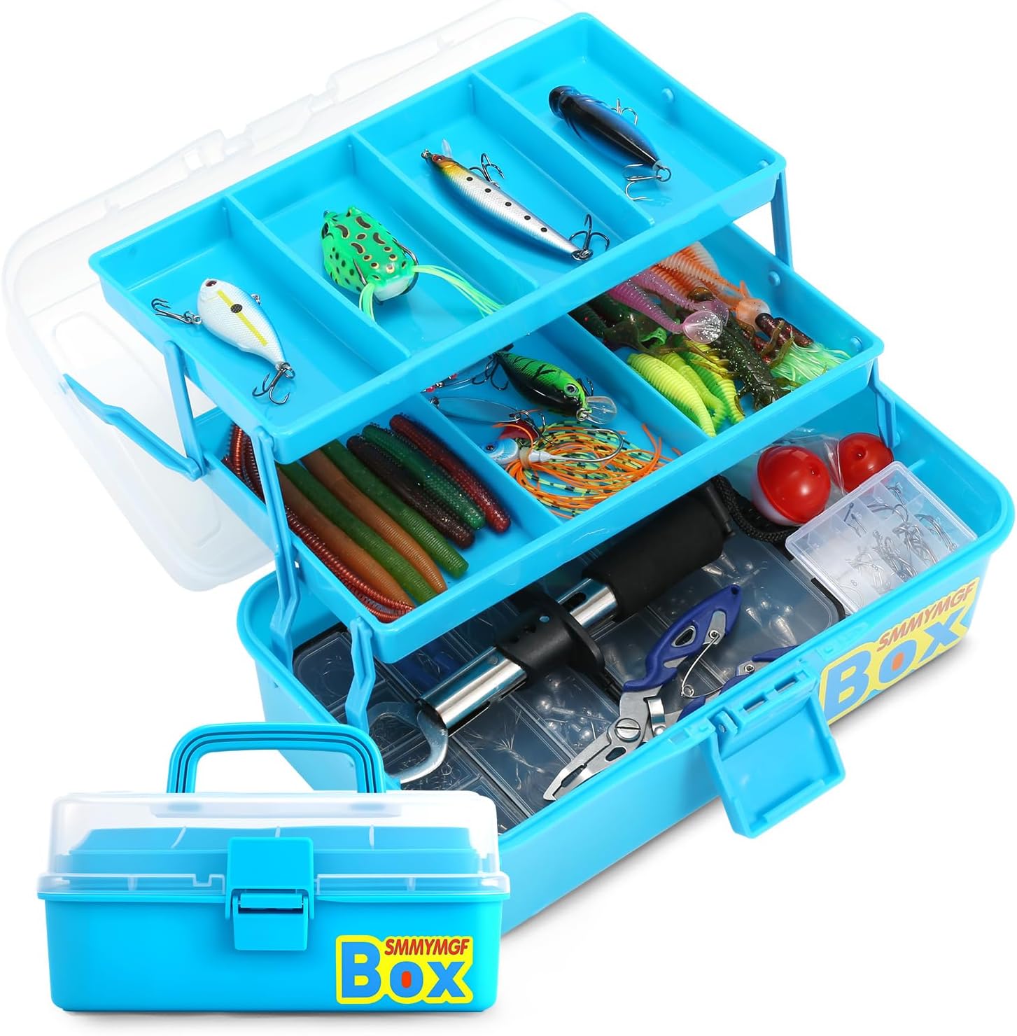 Pro 3-Layer FishingTackle Box Kit with Accessories Set,Including Saltwater and Freshwater Lures,Tools,Spacious Storage,All-in-One Bass Fishing Gear Set & Gift for Men(339pcs Fishing Tackle Box)