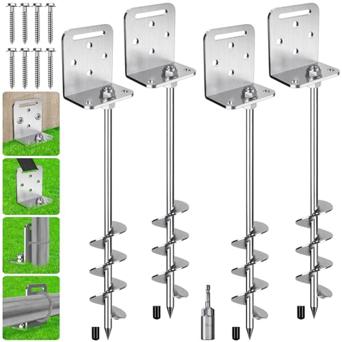 2/4/6 Pack 18" 24" Ground Anchors Screw in Shed Earth Anchor Stakes Set with L Bracket Trampoline Anchor Spiral Swingset Anchors for Swing Set, Fence, Tent, Mobile Home, Canopy, Carport, Playset