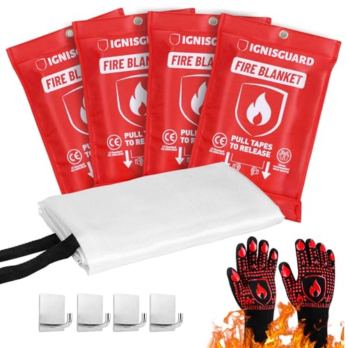 Emergency Fire Blanket for Home and Kitchen, 4-Pack 40"x40", Fiberglass Fire Blankets Emergency for Home BBQ Grill Camping Car Office Warehouse Picnic Fireplace Fireproof Survival Safety