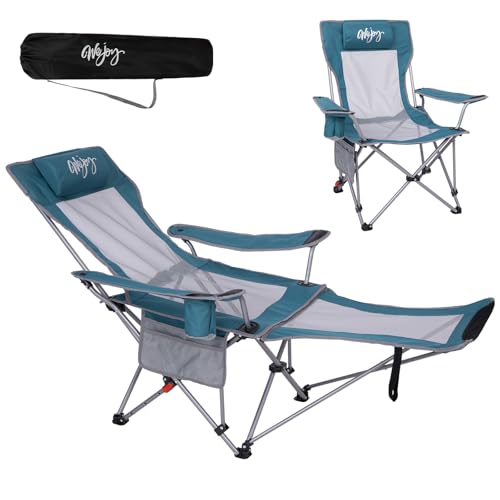 #WEJOY 2-in-1 Reclining Camping Chair with Footrest for Adults Folding Lounge Chair with Adjustable Backrest Lightweight Camping Chairs Heavy Duty Camp Chairs for Outdoor