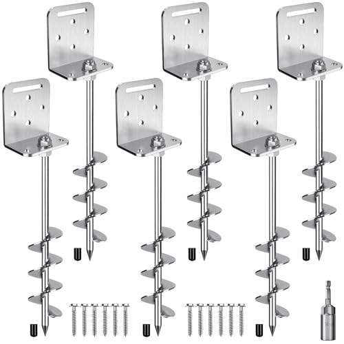 2/4/6 Pack 18" 24" Ground Anchors Screw in Shed Earth Anchor Stakes Set with L Bracket Trampoline Anchor Spiral Swingset Anchors for Swing Set, Fence, Tent, Mobile Home, Canopy, Carport, Playset