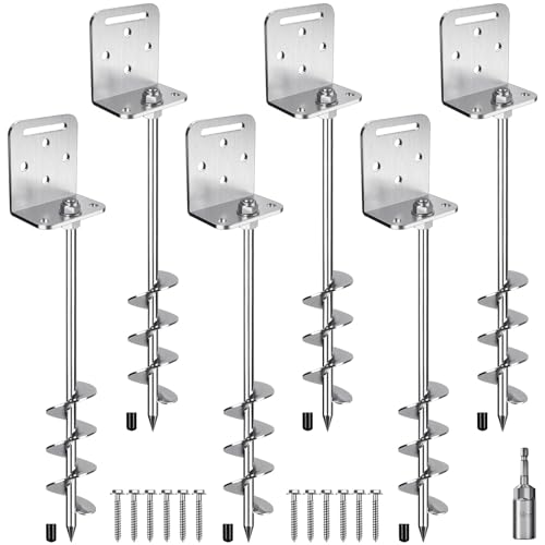 2/4/6 Pack 18" 24" Ground Anchors Screw in Shed Earth Anchor Stakes Set with L Bracket Trampoline Anchor Spiral Swingset Anchors for Swing Set, Fence, Tent, Mobile Home, Canopy, Carport, Playset