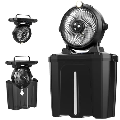 11L Bucket Portable Misting Fan with LED Light, 20000mAh (6.5/12h Working Rechargeable Camping Fan, 3 Strong Winds, 3 Large Spray Outlets,Cooling Mist Fans for Fishing/Travel/Garden Party/Tent