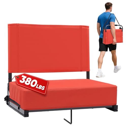 Stadium Seats with Back Support - Padded Portable Bleacher Seat with Handle Shoulder Strap - 18.4in Wide Bleacher Chair with Back and Cushion for Sports & Outdoor Events