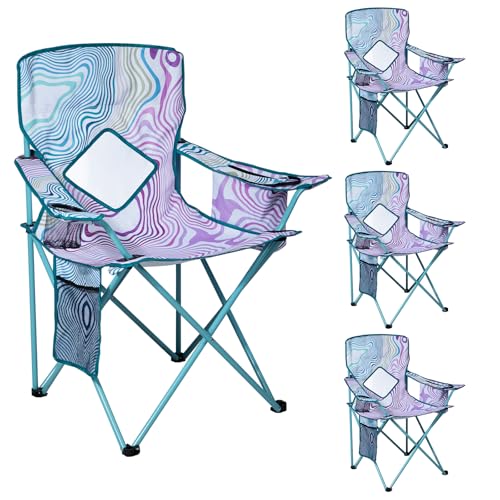 Nazhura 4 Pack Folding Camping Chair with Cooler Pouch, Mesh Backrest and Cup Holder Pocket (Flower, 4 Pack)