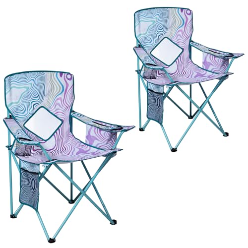 Nazhura 2 Pack Folding Camping Chair with Cooler Pouch, Mesh Backrest and Cup Holder Pocket (Flower, 2 Pack)