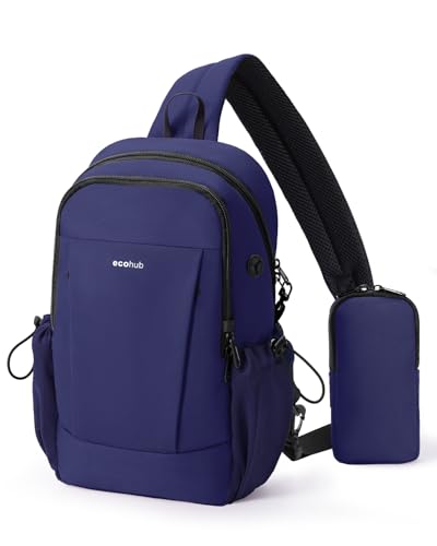 ECOHUB Crossbody Bags for Women Men, Anti-Theft RFID Blocking Roomy Sling Backpack with Sturdy SBS Zippers Water Resistant Chest Shoulder Bag Daypack with 9 Pockets Casual Walk Outdoor, Blue