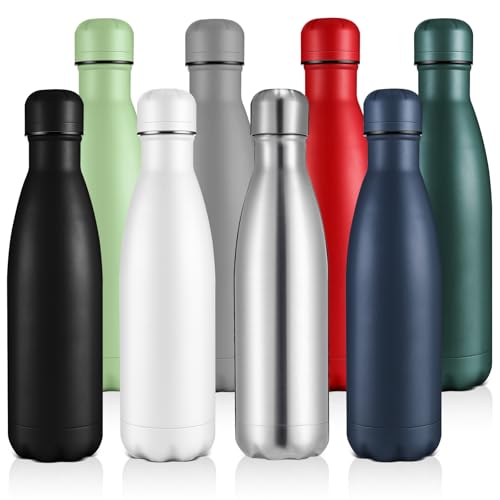 Volhoply 17oz Stainless Steel Water Bottles Bulk, Leakproof Insulated Metal Water Bottle for Sports, Travel, Adult, Available in Packs of 1, 4, 8, or 12(Assorted,8 Pack)