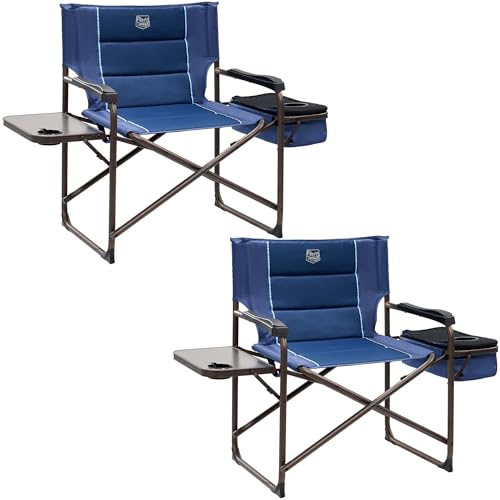 TIMBER RIDGE XXL Oversized Directors Chair 600lbs - Heavy Duty Camping Chair with Cooler Bag & Table, Portable Folding Chair with Wide Seat for Tailgating, Patio, Outdoor - Blue (2 Pack)