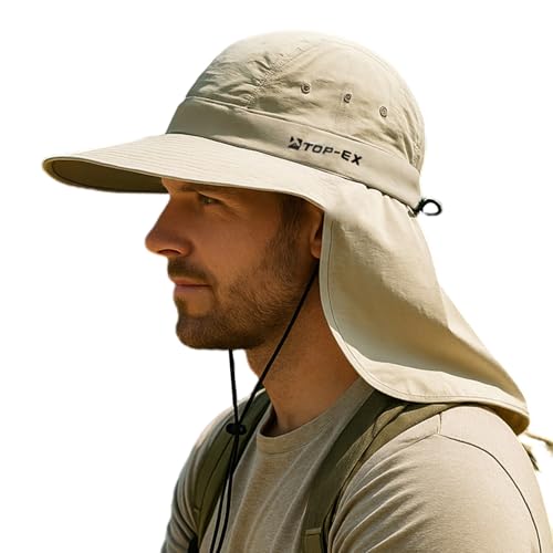 TOP-EX Cooling Sun Hat with Neck Flap  UPF 50+ Wide Brim Breathable Hat for Hiking, Fishing & Big Heads