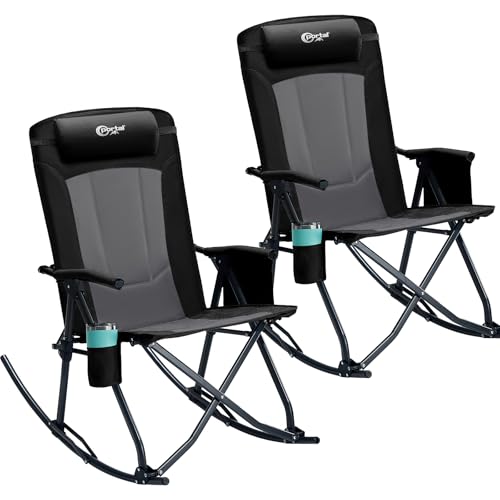 PORTAL Oversized Folding Rocking Camping Chair Portable Outdoor Rocker with High Back Hard Armrests Carry Bag, Supports 400 lbs