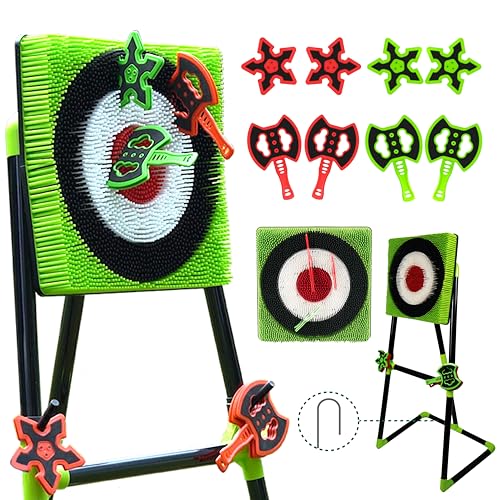 Family Axe Throwing Game for Backyard Fun | Safe Bristle Target Set with 4 Axes & 4 Darts for Kids & Adults | Lightweight & Portable for Carnival, Camping, Party and Indoor/Outdoor Games
