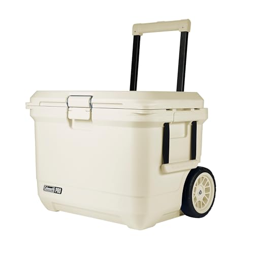 Coleman Pro Heavy-Duty 55qt Wheeled Ultra-Light Premium Hard Cooler, Extra-Thick Insulation Keeps Ice up to 5 Days, 92-Can Capacity, Heavy-Duty Wheels