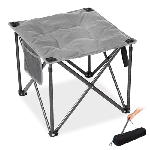 FUNDANGO Folding Camping Stool, 18.1 Inch Oversized Foot Rest 400 Lbs Heavy Duty Portable Padded Stools Seat Anti-Slip Foots & Carry Strap for Fishing Outdoor Lawn Travel (Grey)