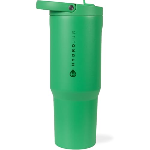HydroJug Sport - Stainless Steel Tumbler with Straw, Vacuum Insulated, 32oz Leakproof Water Bottle, Ergonomic Design, Reusable, Dishwasher Safe, Rubber Base, Durable for Gym or Outdoors, Clover