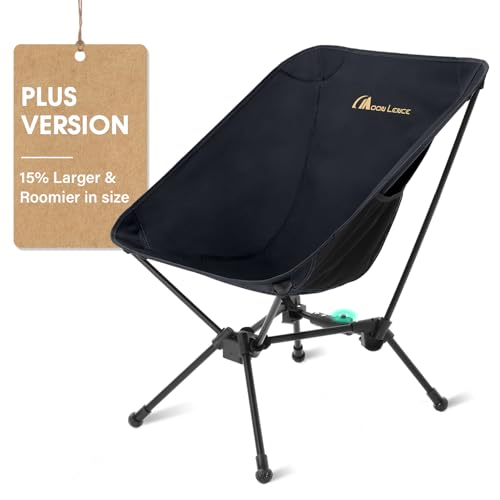 MOON LENCE Portable Camping Chair, Lightweight Folding Backpacking Hiking Chair, Plus Size Compact Yet, Support 330 lbs (Black)