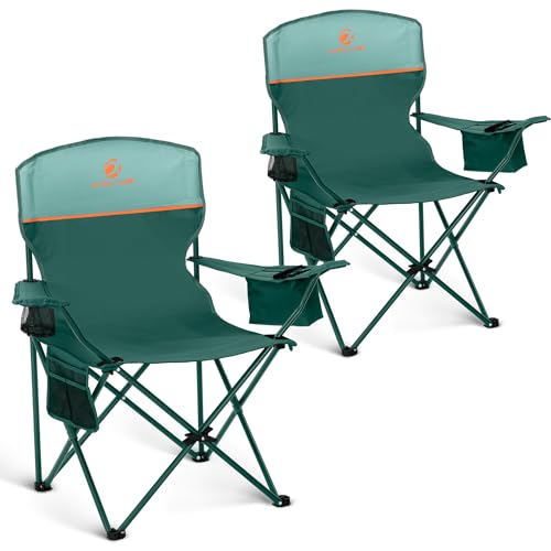 ALPHA CAMP Camping Chair 2 Pack Portable Chair with 3-Can Cooler Folding Chair with Side Pocket and Cup Holder, Collapsible for Camping, Tailgates, Beach, Fishing and Sports,2PC