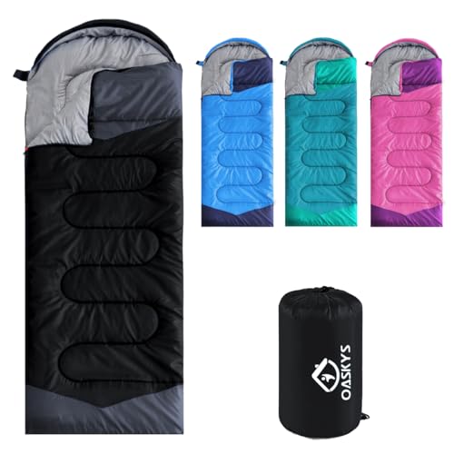 oaskys Camping Sleeping Bag - 3 Season Warm & Cool Weather - Summer Spring Fall Lightweight Waterproof for Adults Kids - Camping Gear Equipment, Traveling, and Outdoors