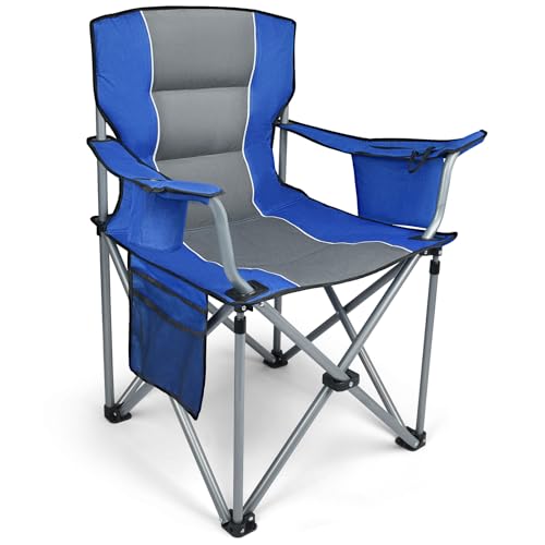Oversized Camping Chairs for Adults, Folding Chairs for Outside Heavy Duty - 400lbs Support with Cup Holder, Cooler Bag and Side Pocket, Portable for Lawn, Outdoor Sports