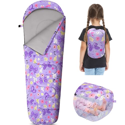 FIOBEE Kids Sleeping Bag for Girls Boys 3 Season Warm & Cool Weather Youth Camping Sleeping Bags with Backpacking Bag Waterproof for Traveling Hiking Indoor Outdoor Camping Essentials