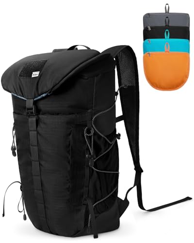 Blue Quartz Hiking Backpack 30L Lightweight Packable Backpack for Travel, Water Resistant Foldable Daypack for WoMen Men, Black
