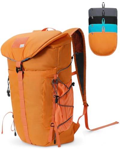 Blue Quartz Hiking Backpack 30L Lightweight Packable Backpack for Travel, Water Resistant Foldable Daypack for Women Men, Orange