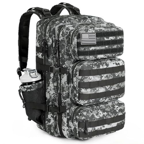 Military Tactical Backpack 25L Day Backpack for Men Molle Army 3 Days Assault Pack Bug Out Bag Water Resistant and Heavy Duty Hiking Treeking Rucksack - Black Digital Camo