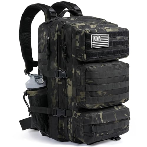 Military Tactical Backpack 25L Day Backpack for Men Molle Army 3 Days Assault Pack Bug Out Bag Water Resistant and Heavy Duty Hiking Treeking Rucksack - Black Camo