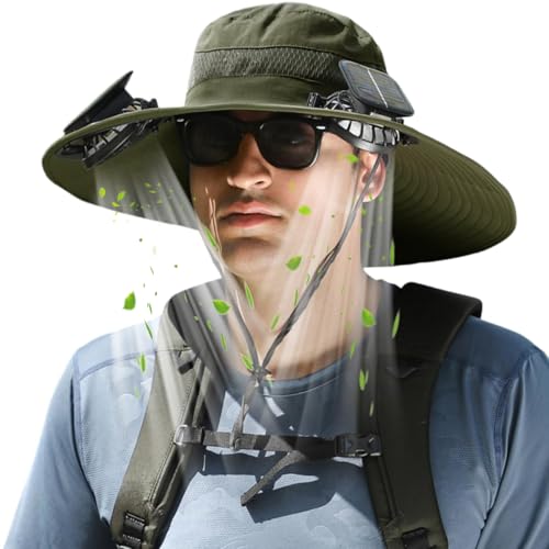 Solar Panel Powered Fan Built in Wide Brim Outdoor Fishing Hat USB Charging Men Ultralight Sun Bucket Mission Cooling Cap